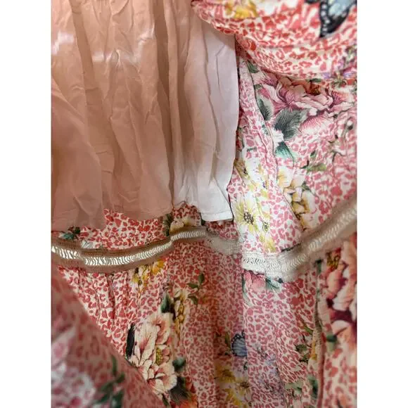 Farm Rio Anthropologie Verbena Midi Dress Tie Strap Tassel Tier Floral Boho xs